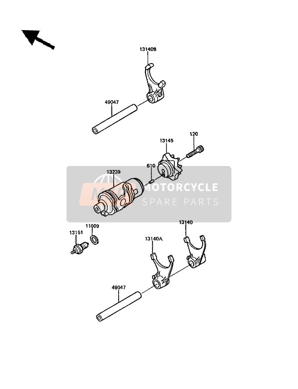 Kawasaki KLR650 1988 Gear Change Drum & Shift Fork(S) for a 1988 Kawasaki KLR650