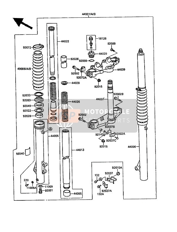 Kawasaki KLR650 1988 Forcella anteriore per un 1988 Kawasaki KLR650