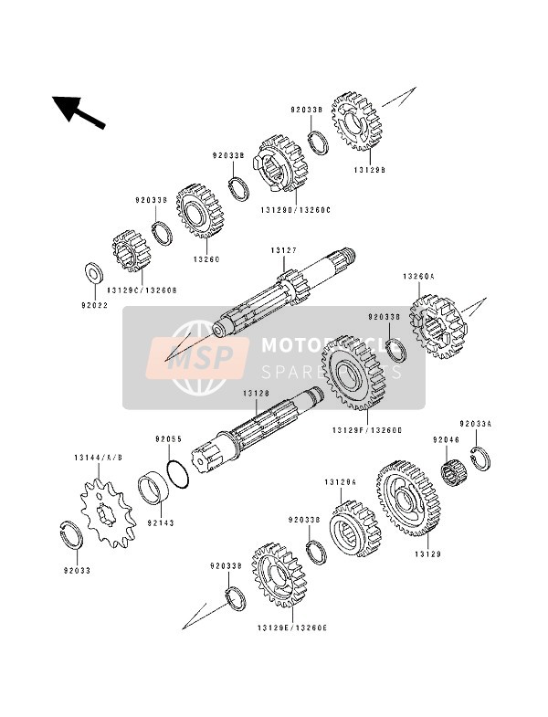 Kawasaki KX500 1990 Transmission for a 1990 Kawasaki KX500