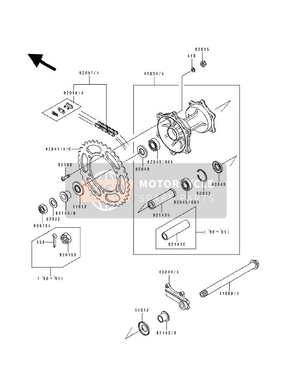 921431402, Collar,Rr Brake Drum,L=105, Kawasaki, 2