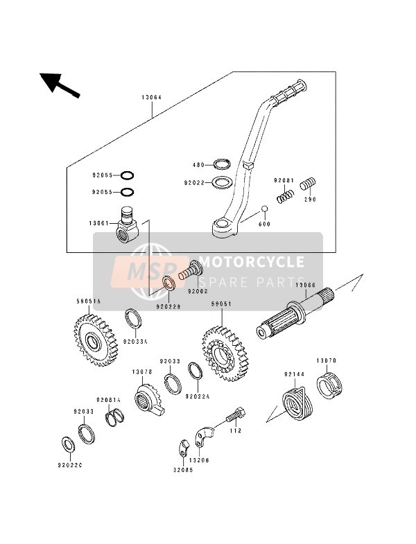 Kawasaki KX500 1991 KICKSTARTER-MECHANISMUS für ein 1991 Kawasaki KX500