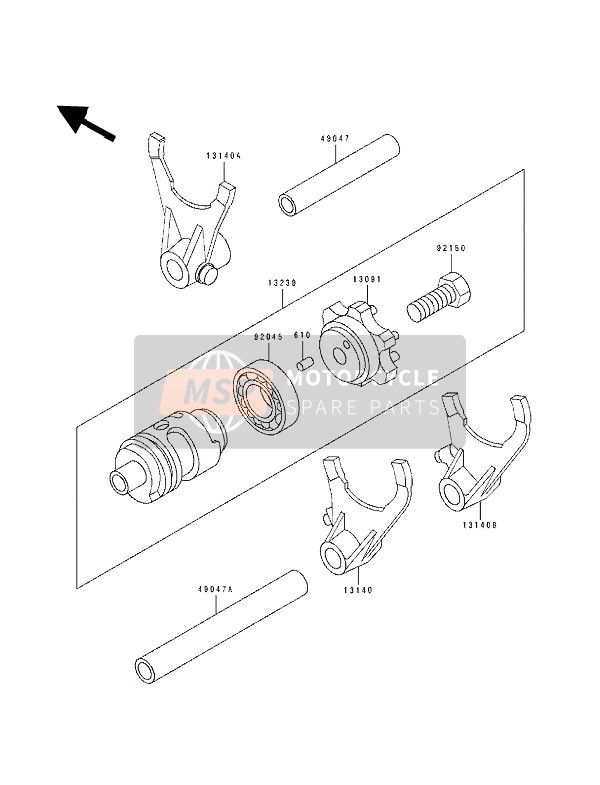 Kawasaki KX500 1991 Changer de tambour & Fourchette de changement de vitesse pour un 1991 Kawasaki KX500