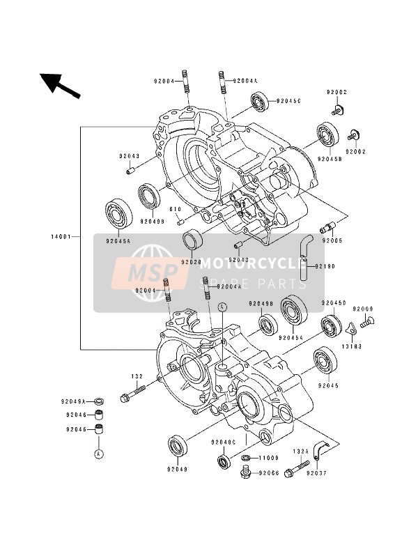 Kawasaki KX500 1991 Crankcase for a 1991 Kawasaki KX500