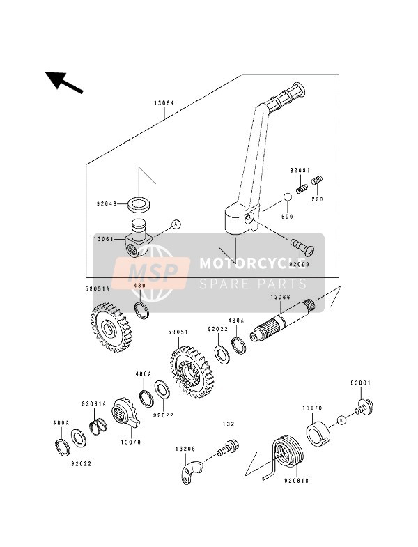 Kawasaki KX125 1991 KICKSTARTER-MECHANISMUS für ein 1991 Kawasaki KX125