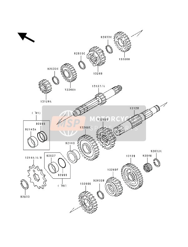 Kawasaki KX250 1991 Transmission for a 1991 Kawasaki KX250