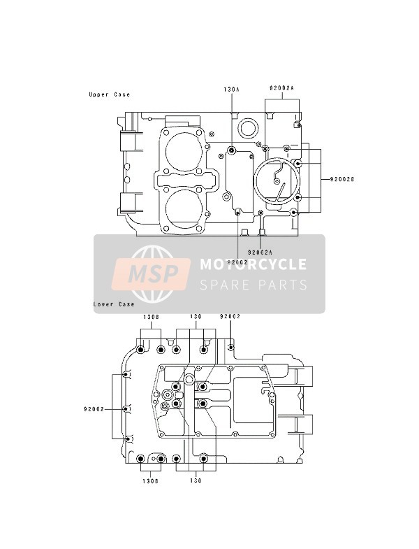 Kawasaki KLE500 1992 Schema dei bulloni del carter per un 1992 Kawasaki KLE500