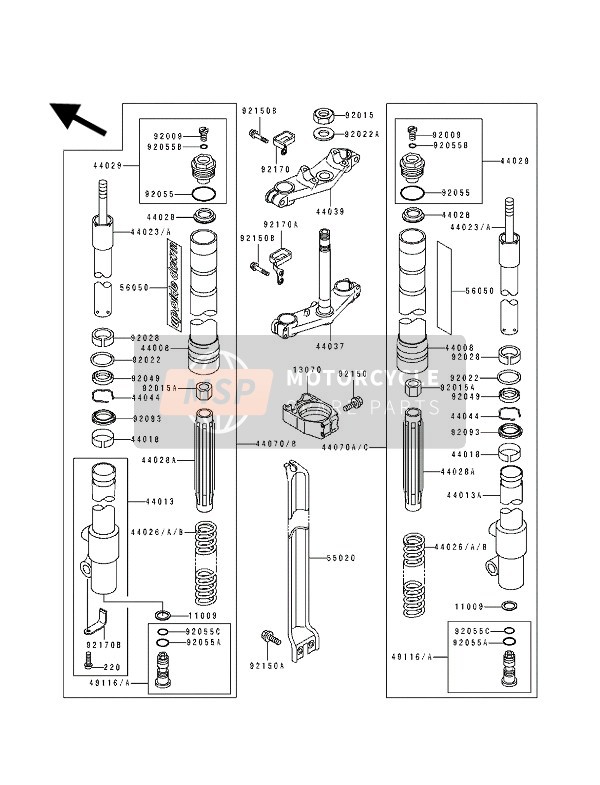 Kawasaki KX80 SW & LW 1993 Forcella anteriore (LW) per un 1993 Kawasaki KX80 SW & LW