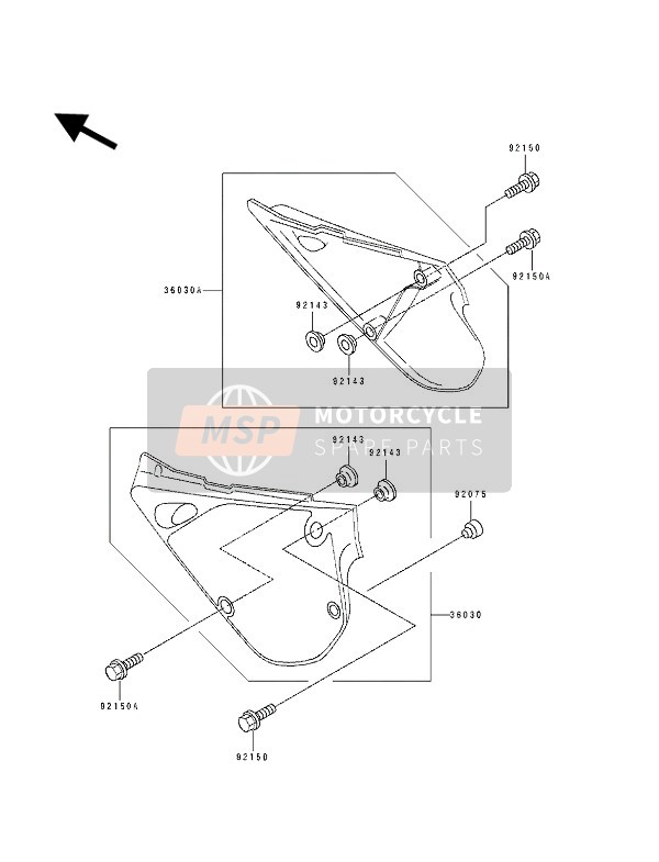 Kawasaki KX80 SW & LW 1993 SEITLICHE ABDECKUNG für ein 1993 Kawasaki KX80 SW & LW