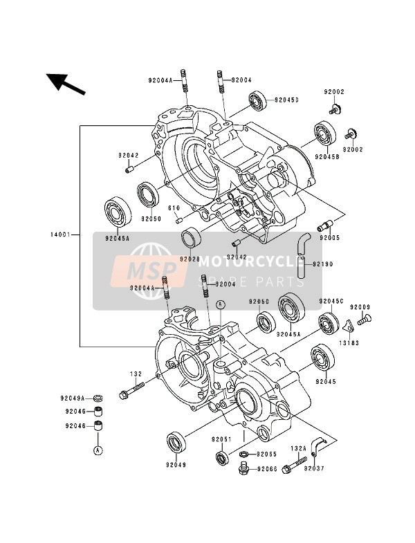 Kawasaki KX500 1993 Crankcase for a 1993 Kawasaki KX500