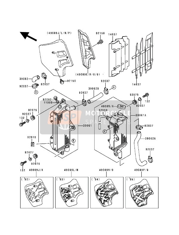 Kawasaki KX500 1993 Radiator for a 1993 Kawasaki KX500