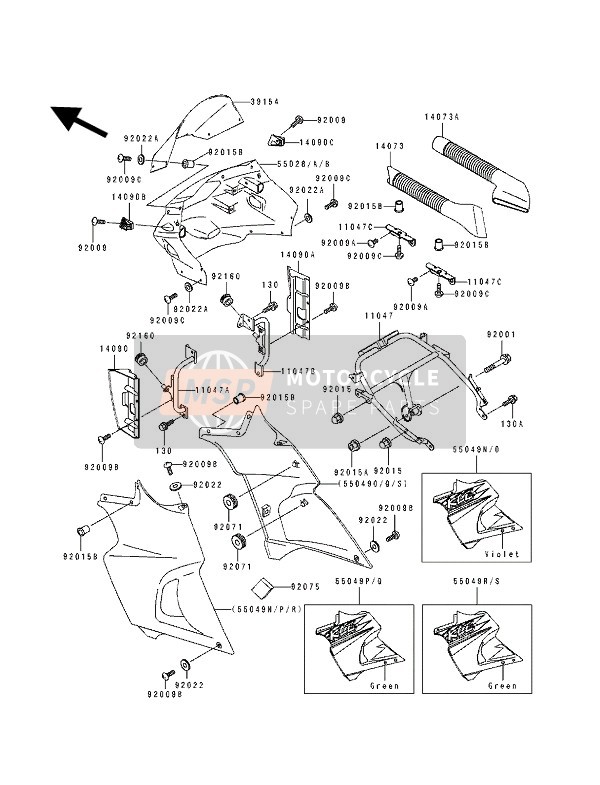 55049531393, Cowling.,Side,Rh,M.M.Green, Kawasaki, 0