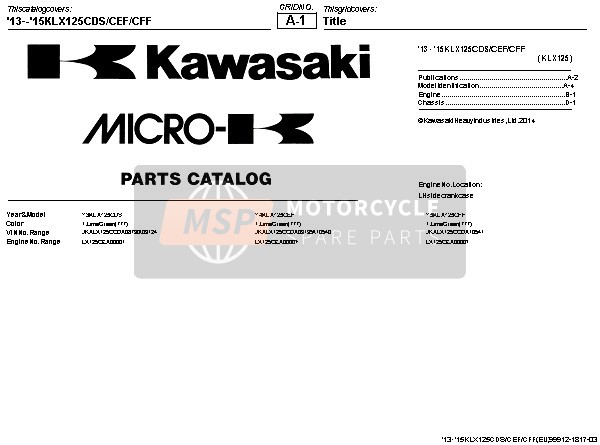 Kawasaki KLX125 2015 Title for a 2015 Kawasaki KLX125