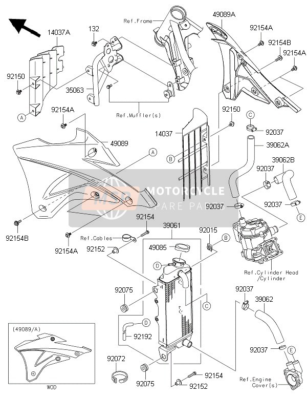 49089081625M, SHROUD-ENGINE,Lh,Up GRN+L, Kawasaki, 0