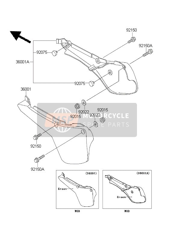 Kawasaki KX60 2003 Coperture laterali per un 2003 Kawasaki KX60