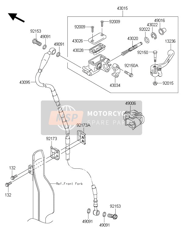 Kawasaki KLX450R  2016 Cilindro maestro delantero para un 2016 Kawasaki KLX450R 