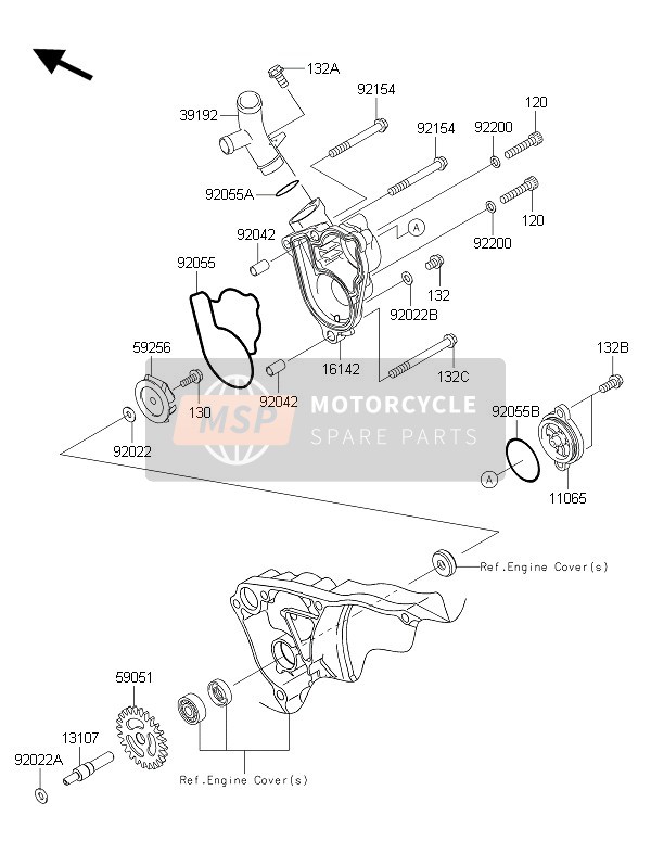 Kawasaki KX250F 2016 Bomba de agua para un 2016 Kawasaki KX250F