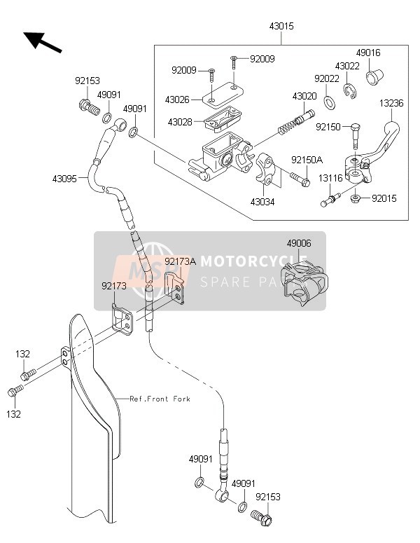 Kawasaki KX250F 2016 Pompa freno anteriore per un 2016 Kawasaki KX250F