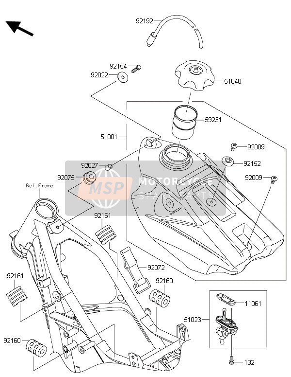 Kawasaki KX85-SW 2016 Depósito de combustible para un 2016 Kawasaki KX85-SW