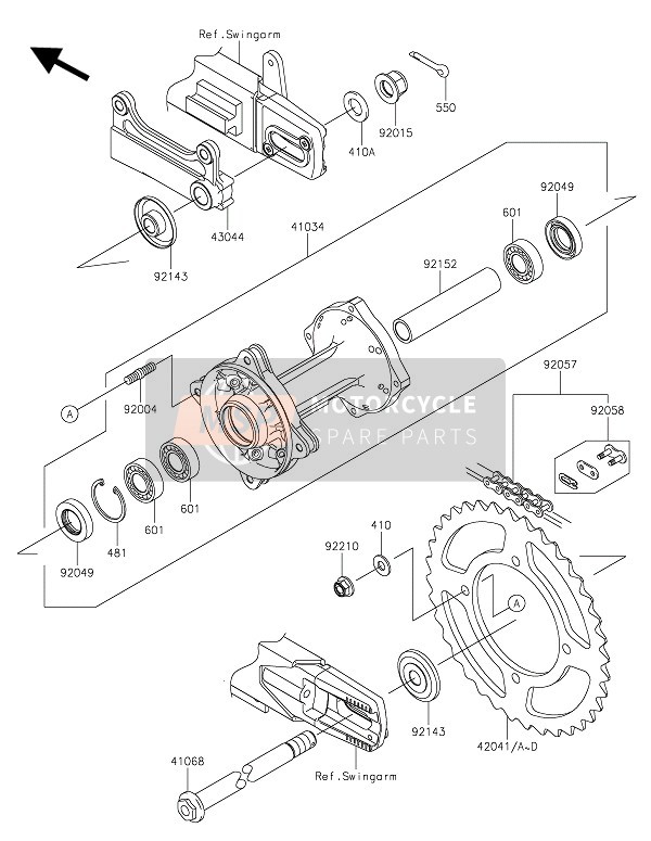 Kawasaki KX85-LW 2017 Mozzo posteriore per un 2017 Kawasaki KX85-LW