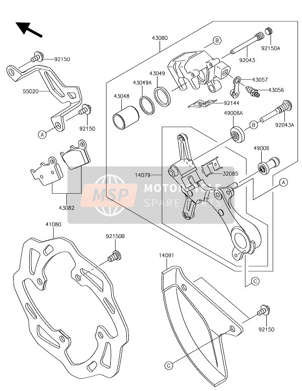 Kawasaki KX250F 2017 Achterrem voor een 2017 Kawasaki KX250F