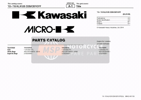 Kawasaki KLX125 2014 Title for a 2014 Kawasaki KLX125
