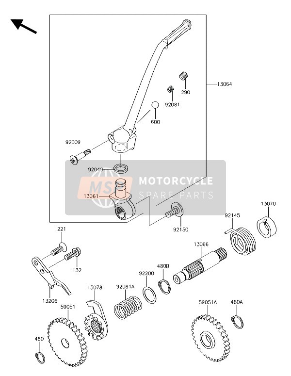 Kawasaki KX85-II 2018 Kick Start Mechanisme voor een 2018 Kawasaki KX85-II