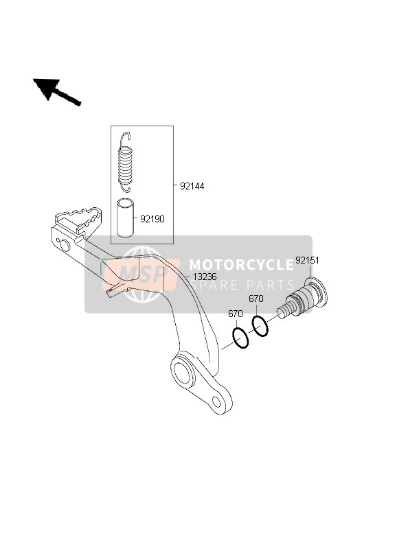 Kawasaki KX85-SW 2003 Pedale del freno per un 2003 Kawasaki KX85-SW