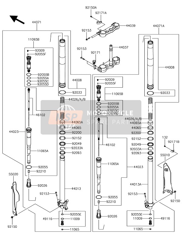 Kawasaki KLX450R  2019 Front Fork for a 2019 Kawasaki KLX450R 