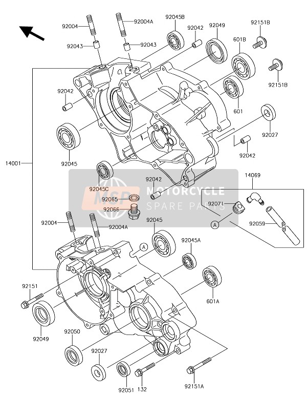 Kawasaki KX65 2019 Crankcase for a 2019 Kawasaki KX65