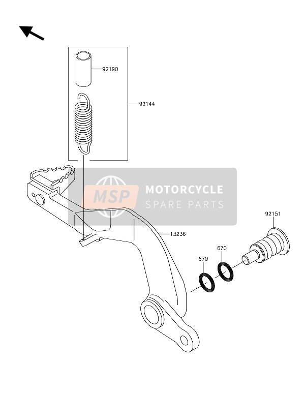 Kawasaki KX85-SW 2019 Pédale de frein pour un 2019 Kawasaki KX85-SW