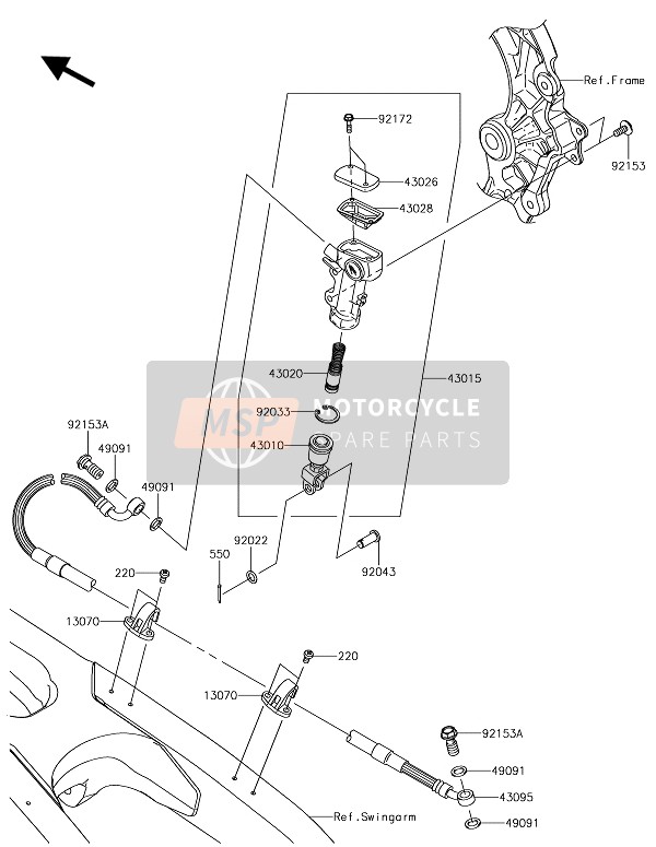 Kawasaki KX250 2019 Pompa freno posteriore per un 2019 Kawasaki KX250