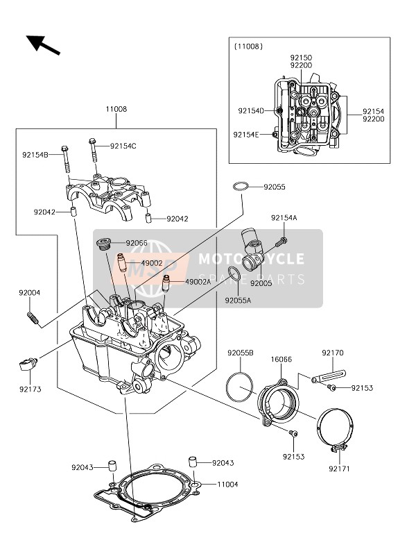 Kawasaki KX450 2019 Cilinderkop voor een 2019 Kawasaki KX450