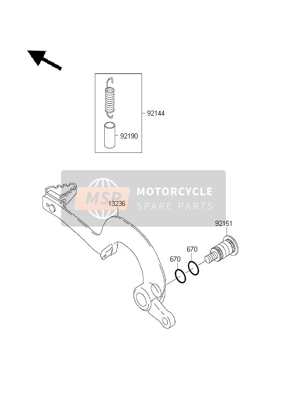 Kawasaki KX125 2003 Pedale del freno per un 2003 Kawasaki KX125