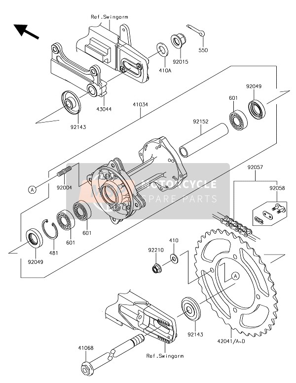 Kawasaki KX85-SW 2020 Moyeu arrière pour un 2020 Kawasaki KX85-SW