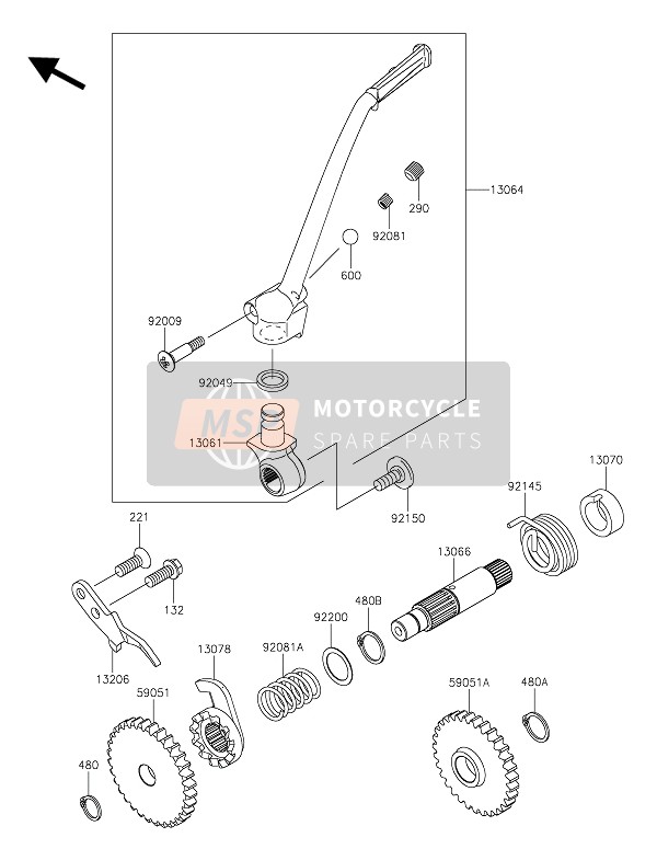 Kawasaki KX85-LW 2020 Kick Start Mechanisme voor een 2020 Kawasaki KX85-LW