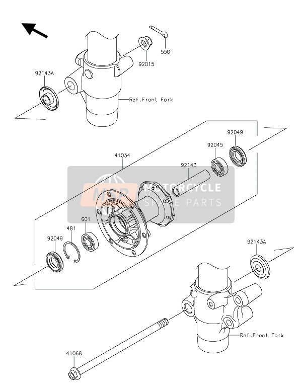 Kawasaki KX85-LW 2020 Buje delantero para un 2020 Kawasaki KX85-LW