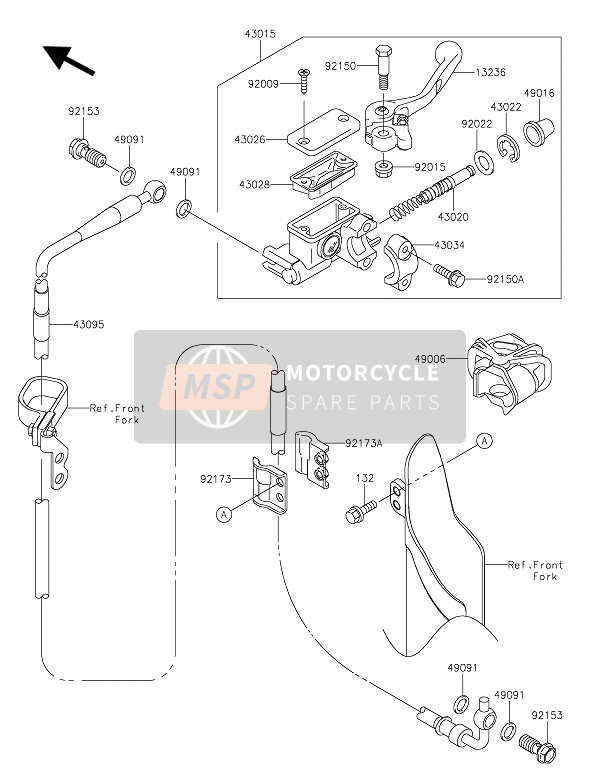 Kawasaki KX85-LW 2020 Pompa freno anteriore per un 2020 Kawasaki KX85-LW