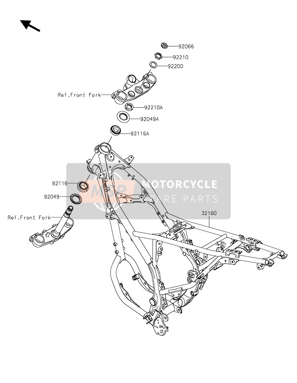 922101754, Nut, Steering Stem, 25mm, Kawasaki, 0