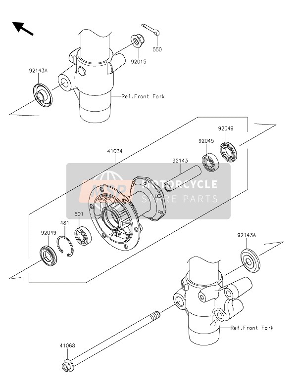 Kawasaki KX85-SW 2021 Mozzo anteriore per un 2021 Kawasaki KX85-SW