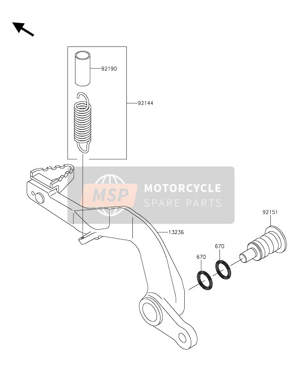 Kawasaki KX85-SW 2021 Pedal de freno para un 2021 Kawasaki KX85-SW