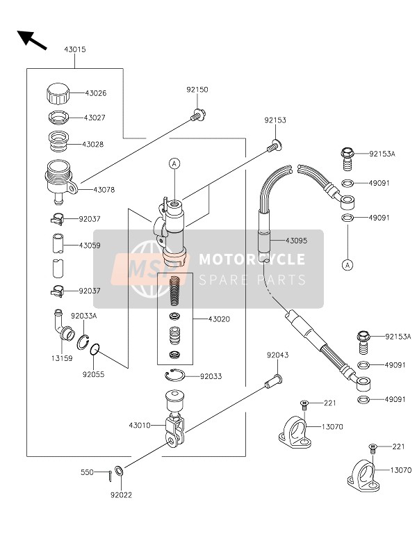 Kawasaki KX85-SW 2021 Pompa freno posteriore per un 2021 Kawasaki KX85-SW