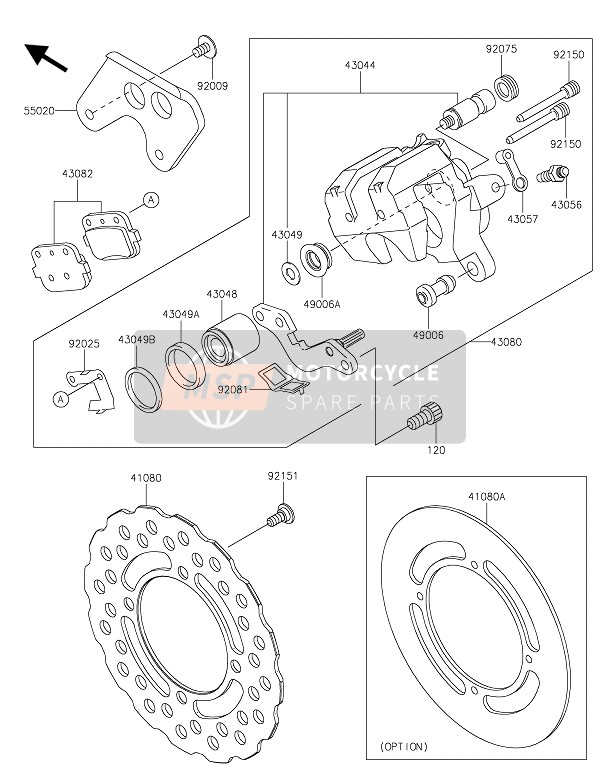 Kawasaki KX85-SW 2021 Freno posteriore per un 2021 Kawasaki KX85-SW