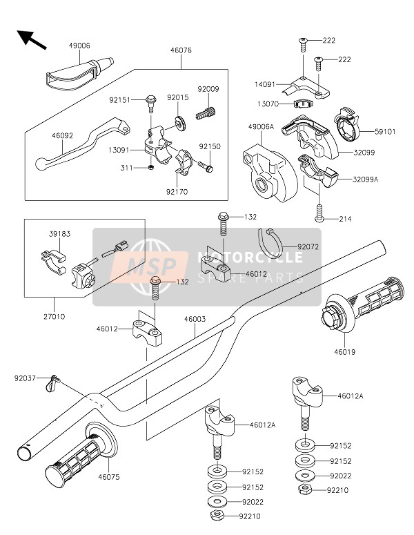 Kawasaki KX85-SW 2021 Stuur voor een 2021 Kawasaki KX85-SW