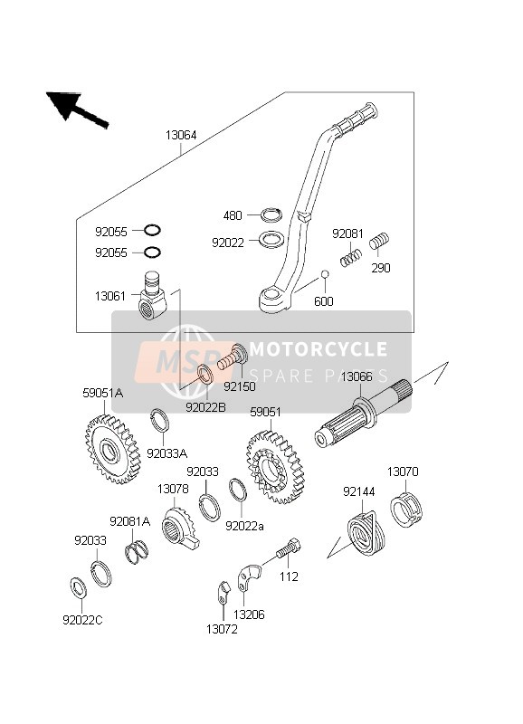 Kawasaki KX500 2003 KICKSTARTER-MECHANISMUS für ein 2003 Kawasaki KX500