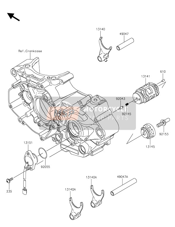 Kawasaki KX450 2021 Tambor de cambio de marchas & Horquilla de cambio(S) para un 2021 Kawasaki KX450