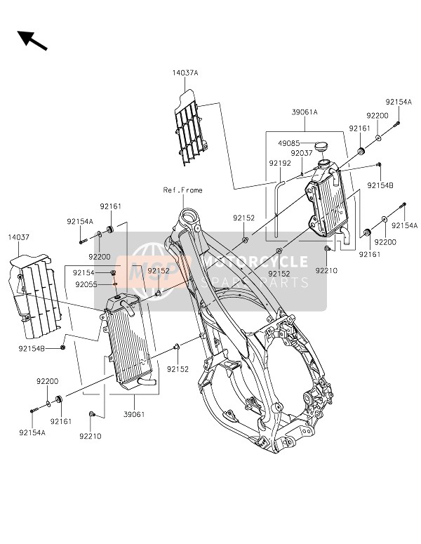 Kawasaki KX450C 2021 Radiator voor een 2021 Kawasaki KX450C