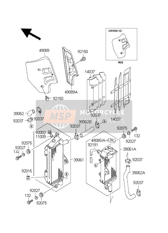 Kawasaki KX500 2003 Radiator for a 2003 Kawasaki KX500