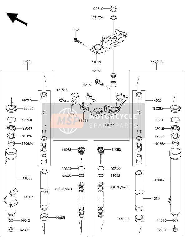 Kawasaki KX65 2022 Voorvork voor een 2022 Kawasaki KX65