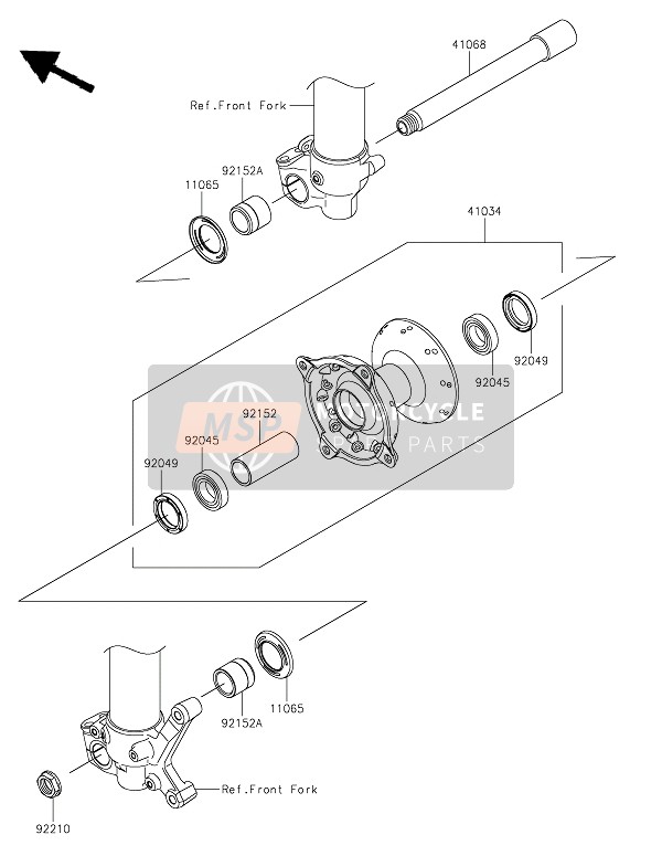 Kawasaki KX250X 2022 Mozzo anteriore per un 2022 Kawasaki KX250X