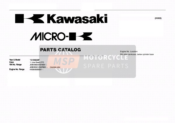 Kawasaki KX65 2013 Identificación del modelo para un 2013 Kawasaki KX65